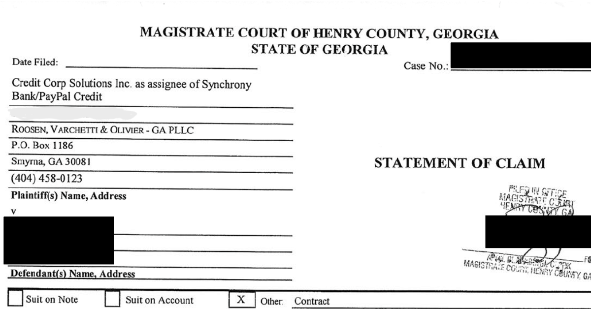 Credit Corp Solutions debt collection lawsuit Georgia