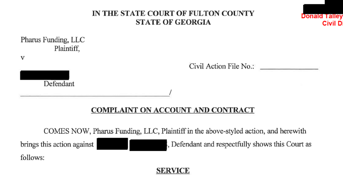 Pharus Funding LLC debt collection lawsuit Georgia