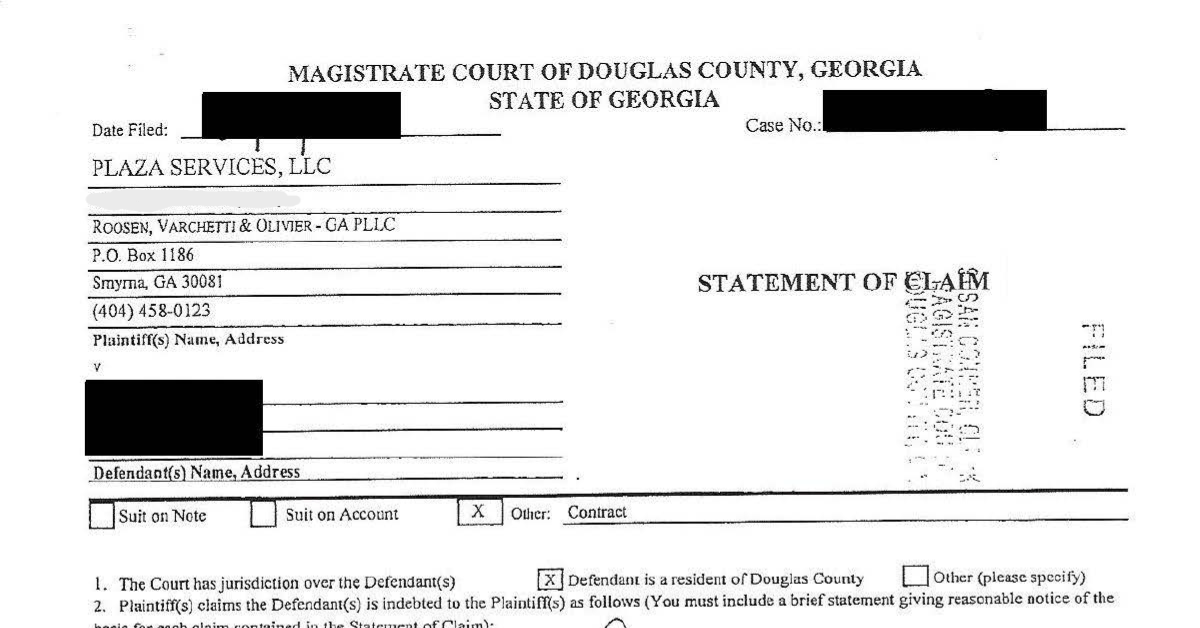 Plaza Services debt collection lawsuit Georgia