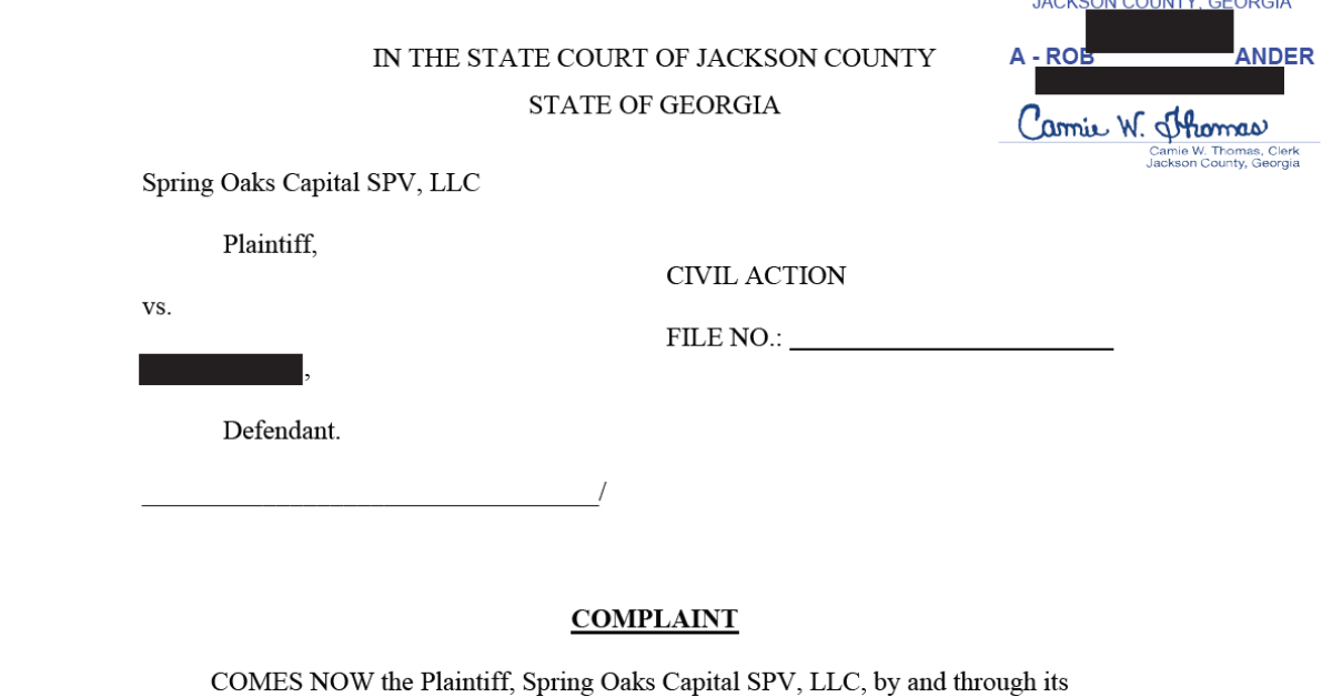 Spring Oaks Capital SPV LLC debt collection lawsuit Georgia