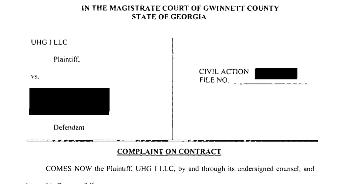 UHG I LLC debt collection lawsuit Georgia