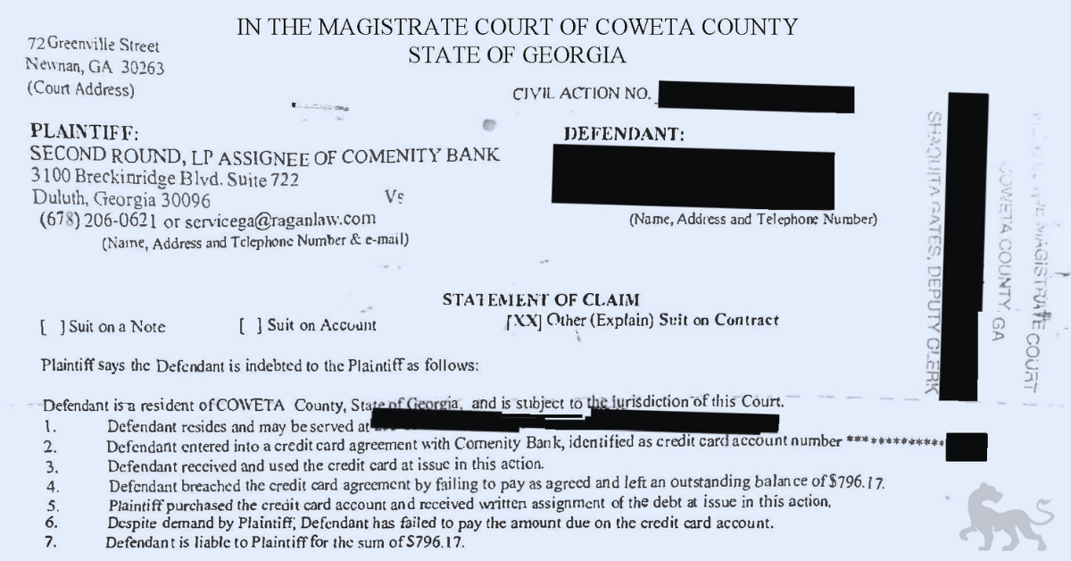 Second Round debt collection lawsuit Georgia